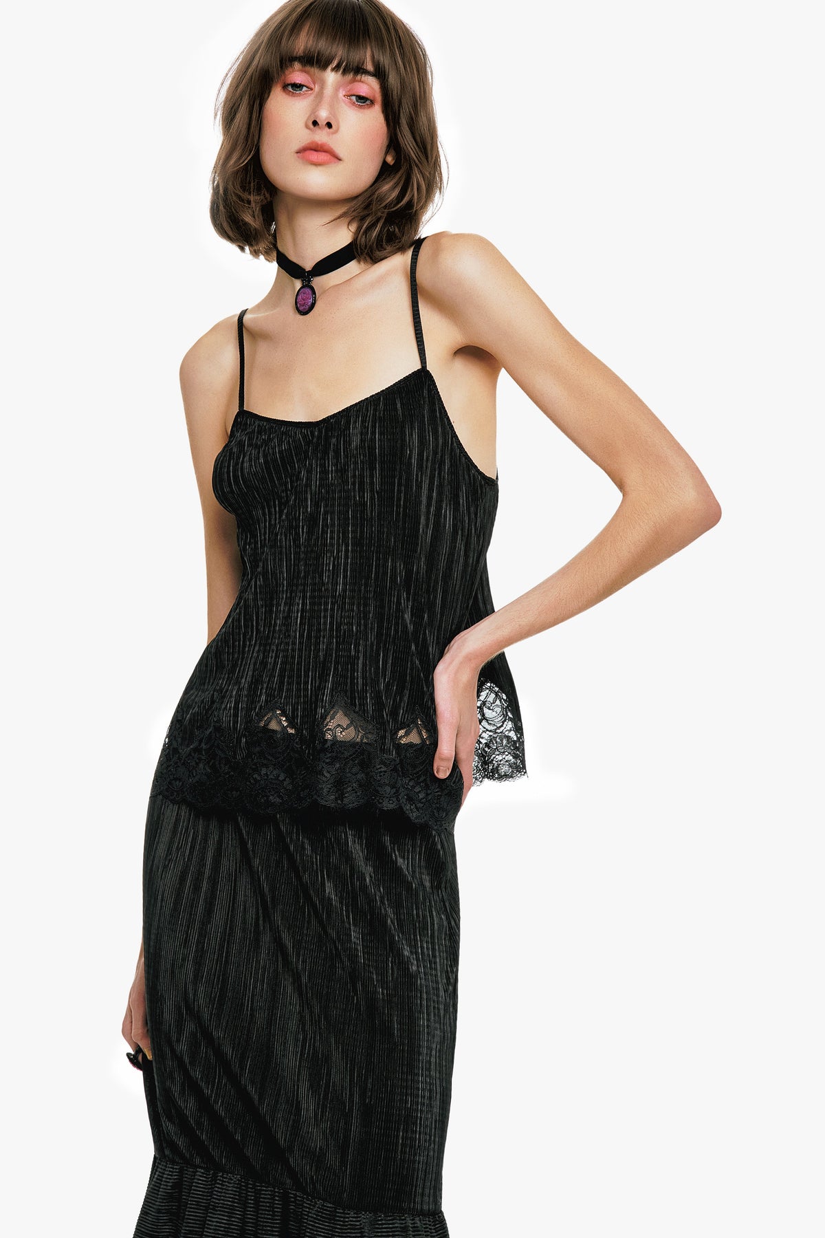 Plissé Lace Trimmed Cami Top | Anna Sui