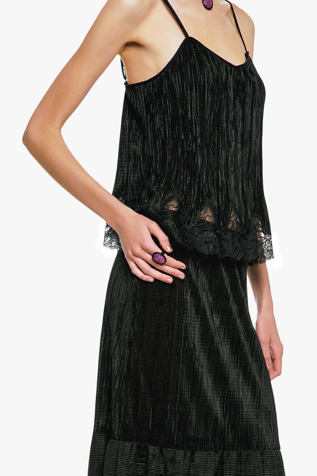Plissé Lace Trimmed Cami Top | Anna Sui