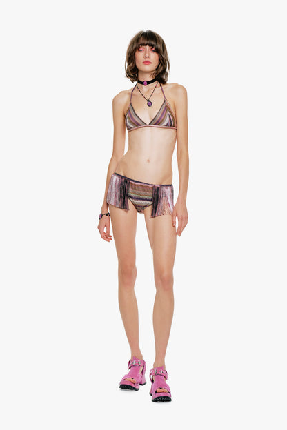 Wavy Chevron Knit Fringe Stripe Bikini Set | Anna Sui