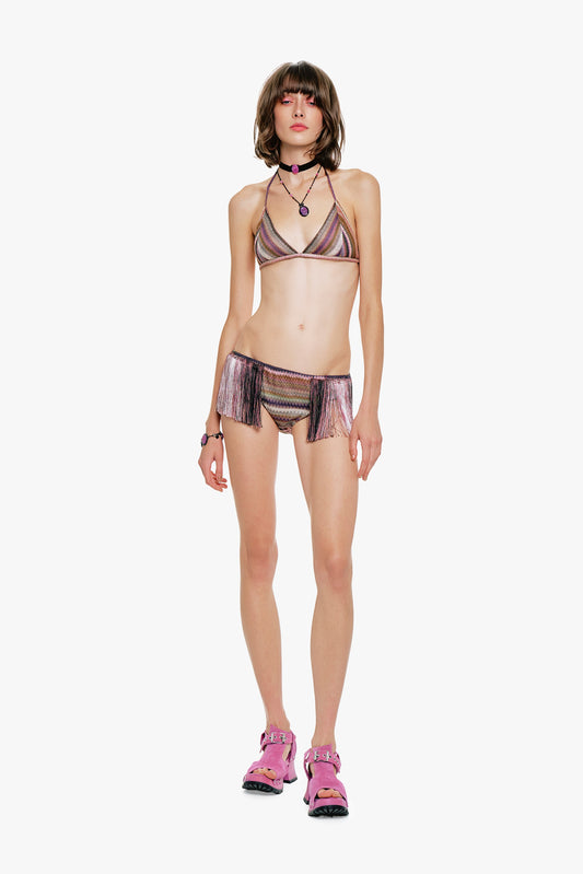 Wavy Chevron Knit Fringe Stripe Bikini Set | Anna Sui