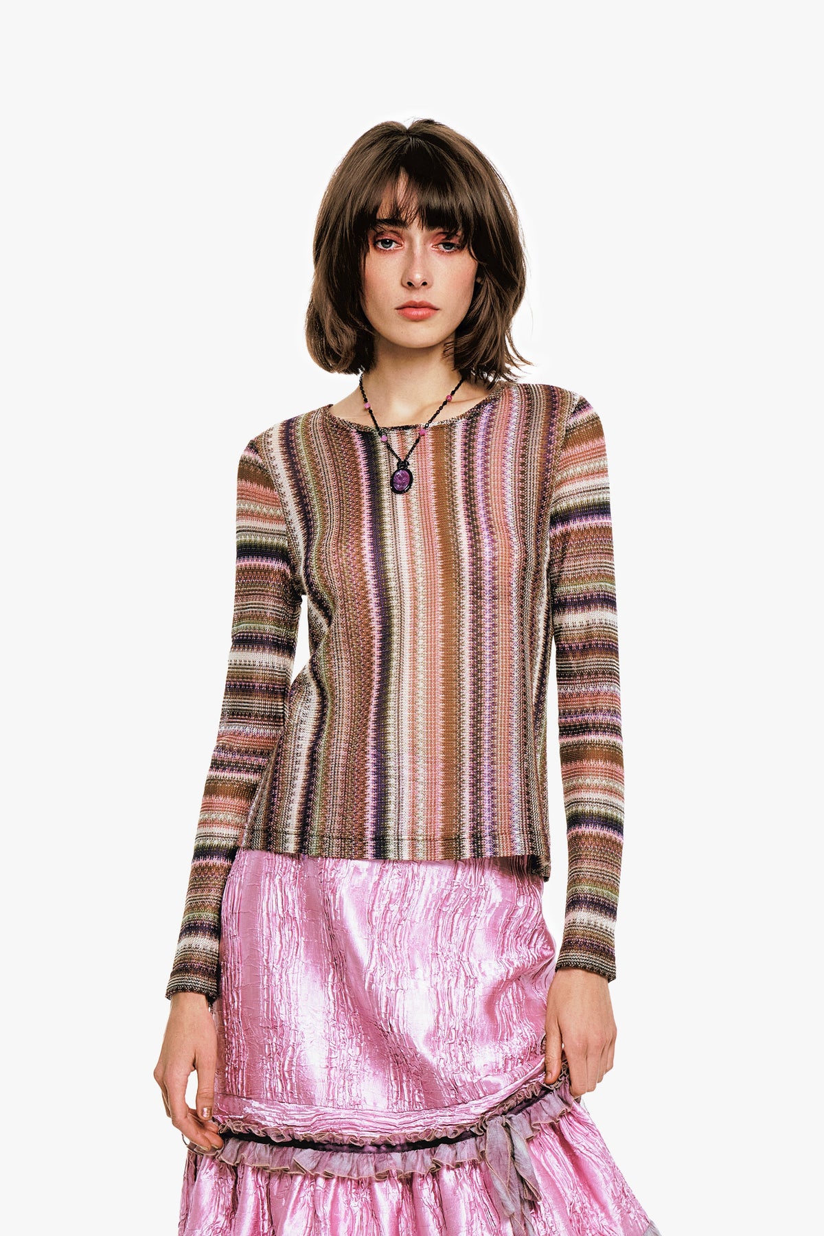 Wavy Chevron Knit Long Sleeve Stripe Top | Anna Sui
