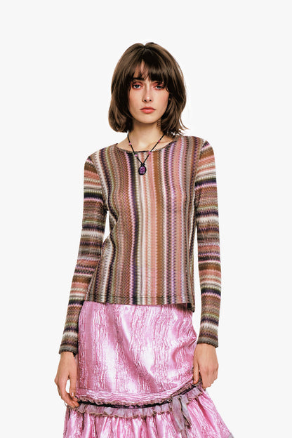 Wavy Chevron Knit Long Sleeve Stripe Top | Anna Sui