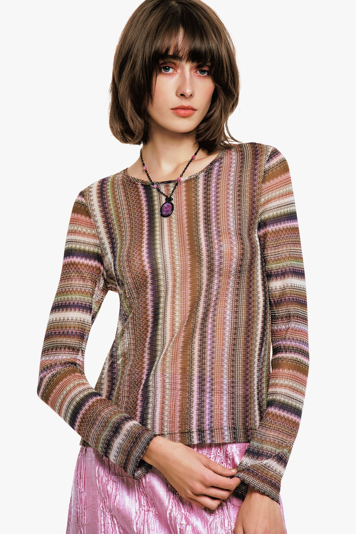 Wavy Chevron Knit Long Sleeve Stripe Top | Anna Sui