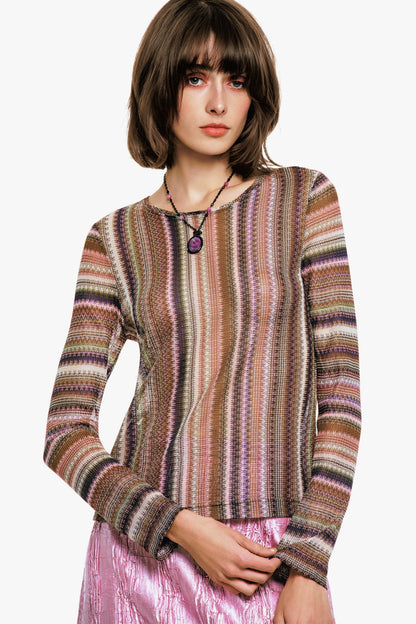 Wavy Chevron Knit Long Sleeve Stripe Top | Anna Sui