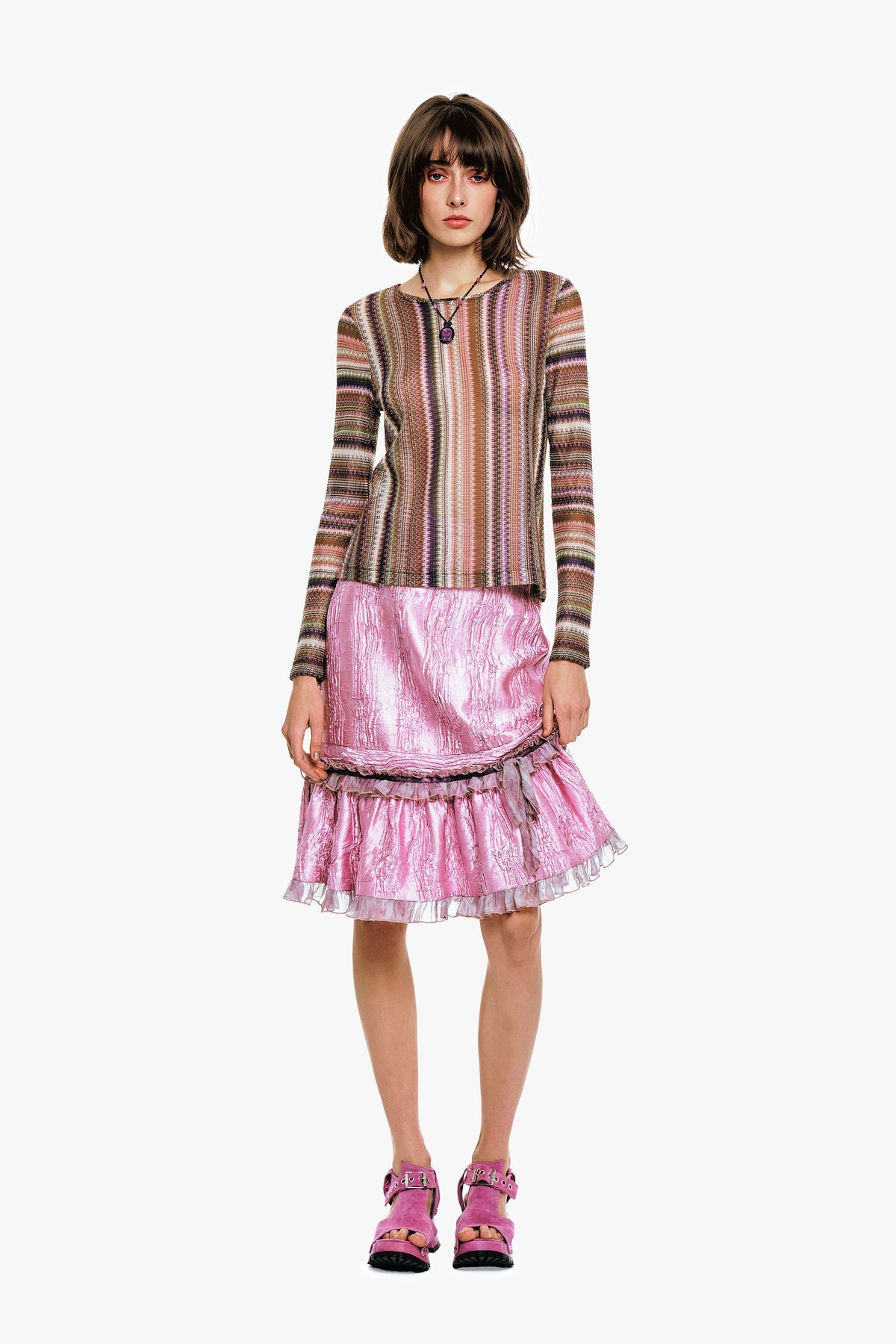 Wavy Chevron Knit Long Sleeve Stripe Top | Anna Sui