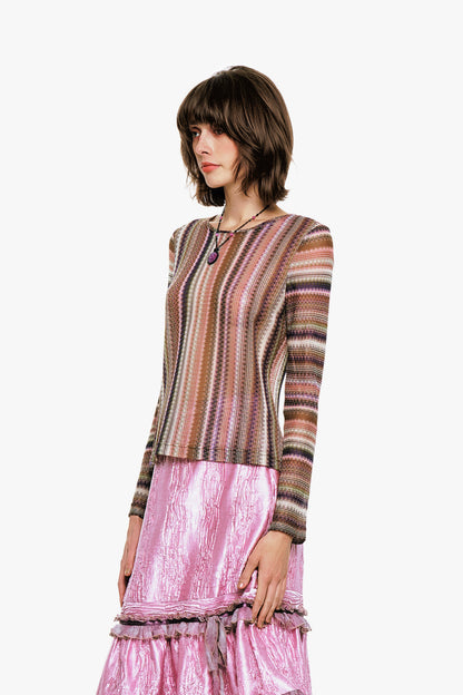Wavy Chevron Knit Long Sleeve Stripe Top | Anna Sui