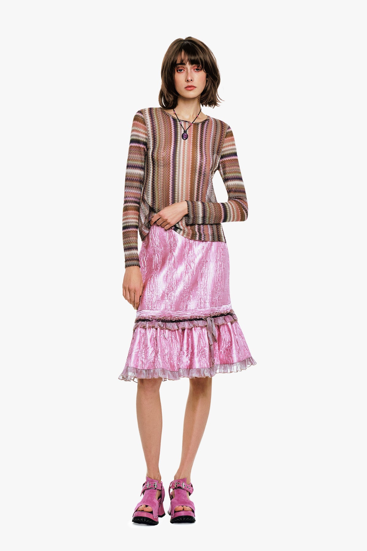 Wavy Chevron Knit Long Sleeve Stripe Top | Anna Sui