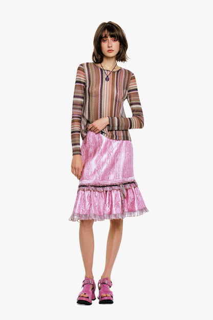 Wavy Chevron Knit Long Sleeve Stripe Top | Anna Sui