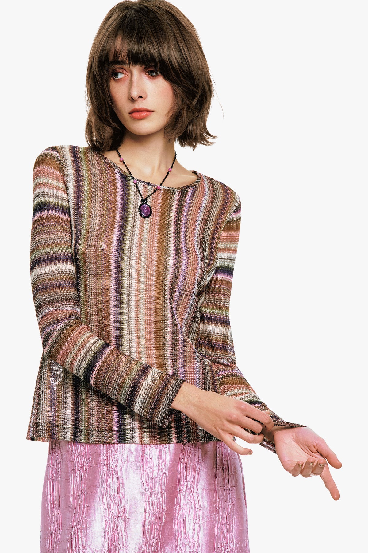 Wavy Chevron Knit Long Sleeve Stripe Top | Anna Sui