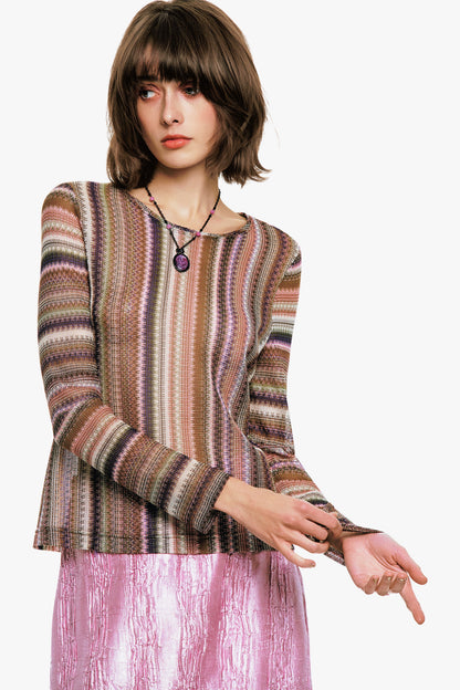 Wavy Chevron Knit Long Sleeve Stripe Top | Anna Sui