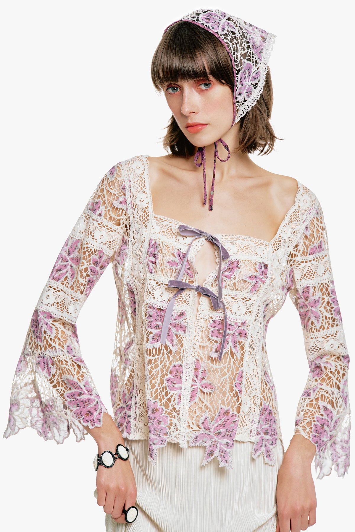 Medallion Floral Lace Tie Blouse | Anna Sui