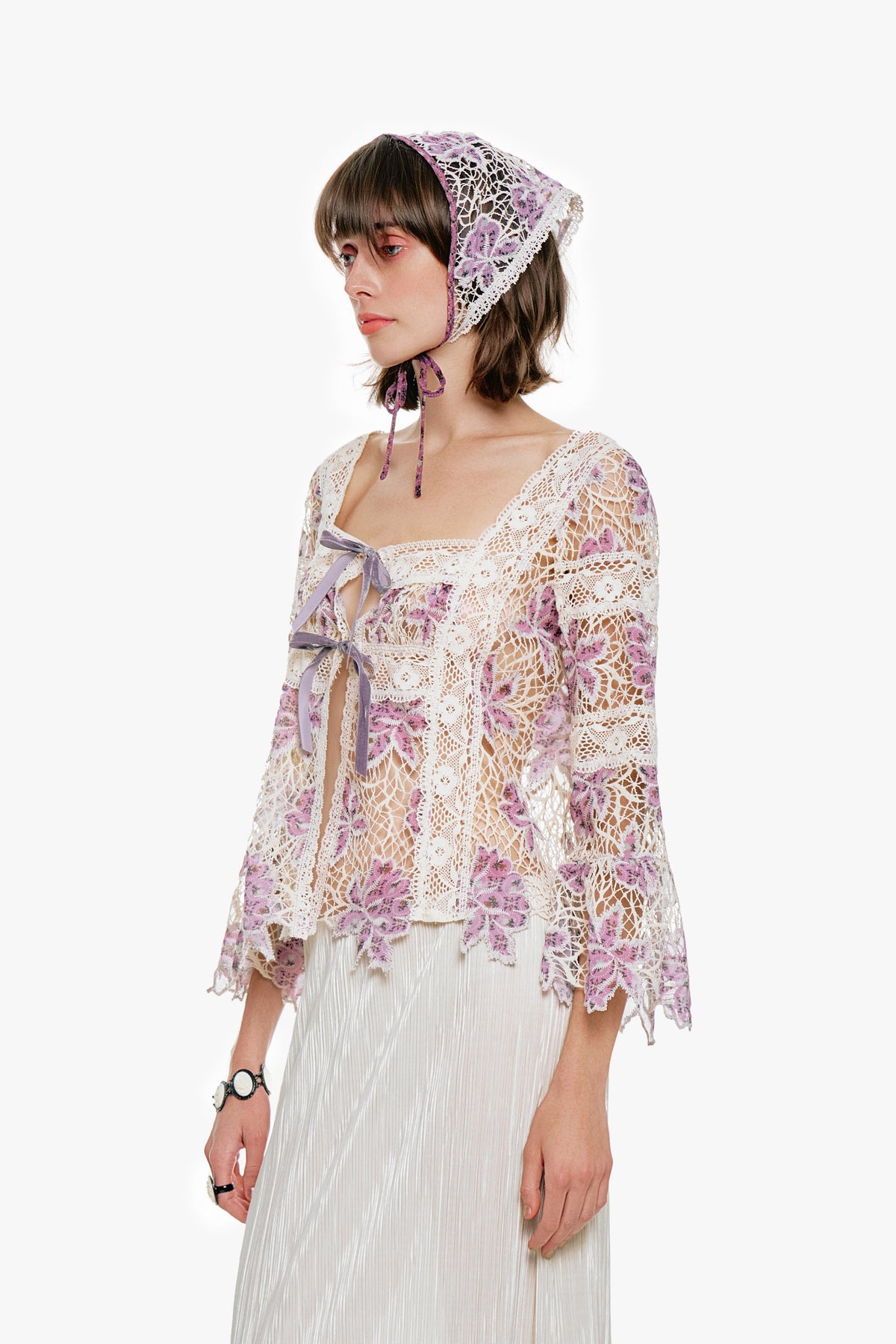 Medallion Floral Lace Tie Blouse | Anna Sui
