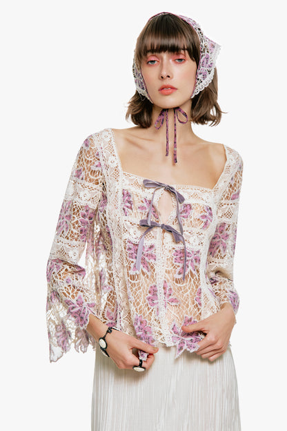 Medallion Floral Lace Tie Blouse | Anna Sui