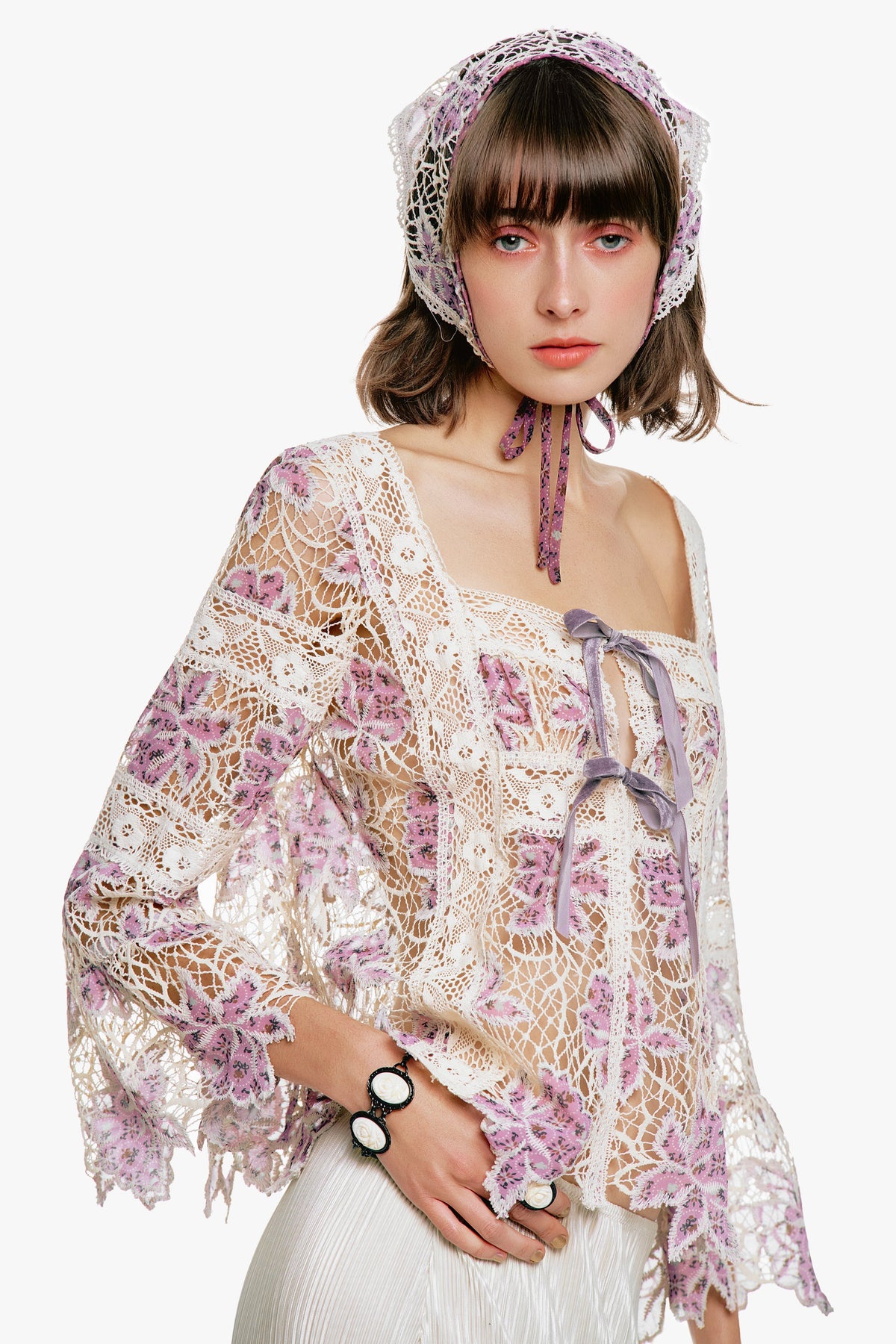 Medallion Floral Lace Tie Blouse | Anna Sui