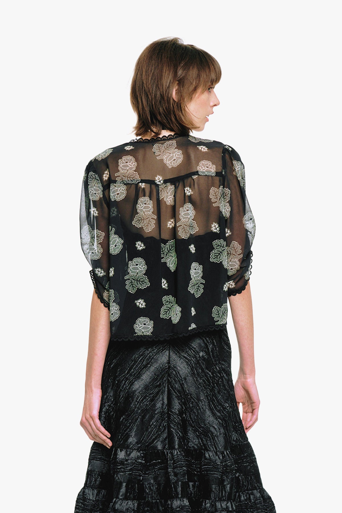 Lily and Roses Chiffon Combo Embroidered Bed Jacket | Anna Sui
