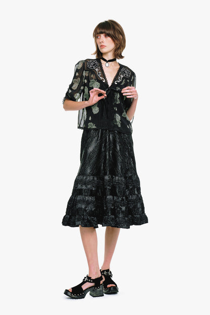 Lily and Roses Chiffon Combo Embroidered Bed Jacket | Anna Sui