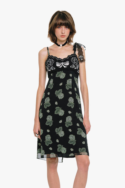 Sketch Roses Chiffon Embroidery Slip Dress | Anna Sui