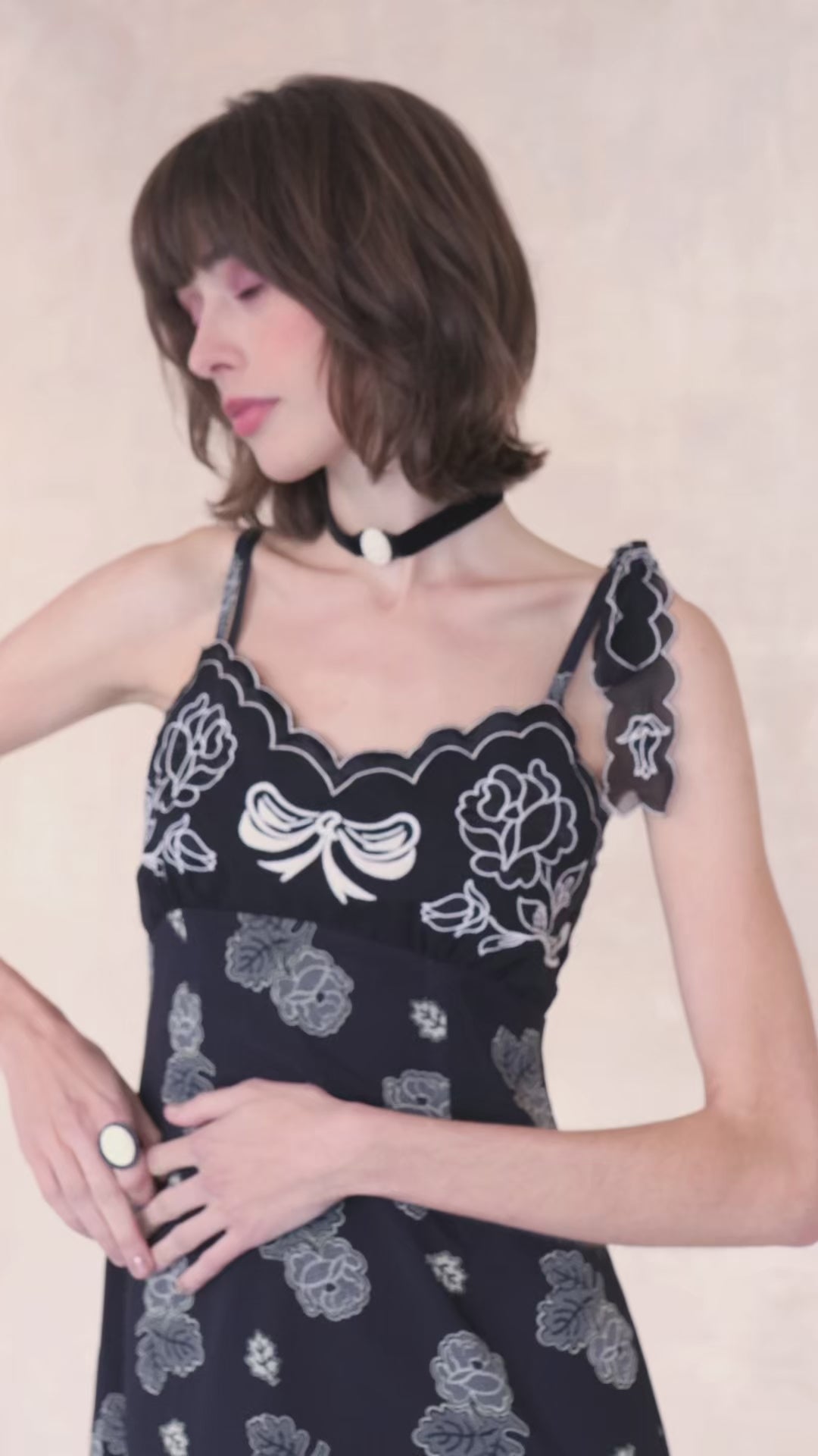Sketch Roses Chiffon Embroidery Slip Dress | Anna Sui