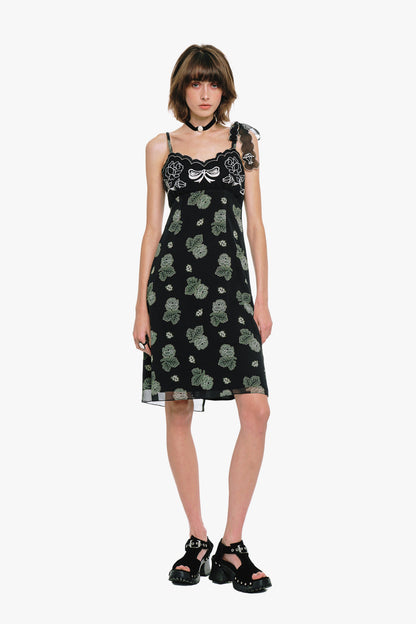 Sketch Roses Chiffon Embroidery Slip Dress | Anna Sui