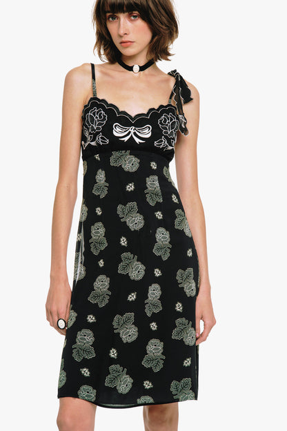 Sketch Roses Chiffon Embroidery Slip Dress | Anna Sui