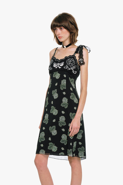 Sketch Roses Chiffon Embroidery Slip Dress | Anna Sui