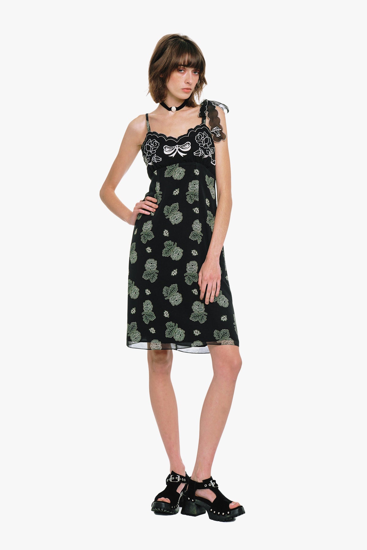 Sketch Roses Chiffon Embroidery Slip Dress | Anna Sui