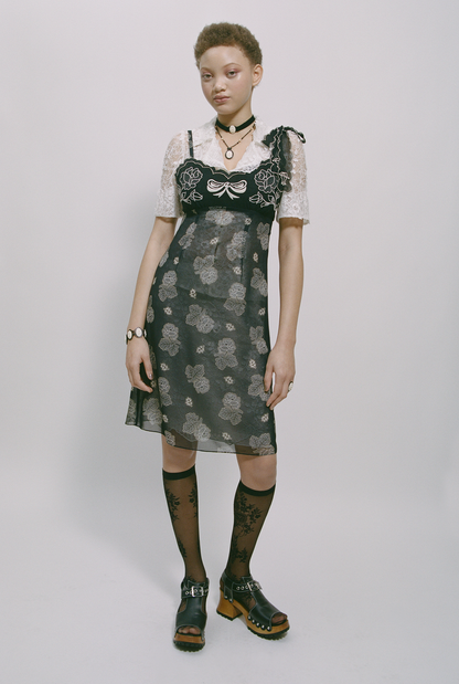 Sketch Roses Chiffon Embroidery Slip Dress | Anna Sui
