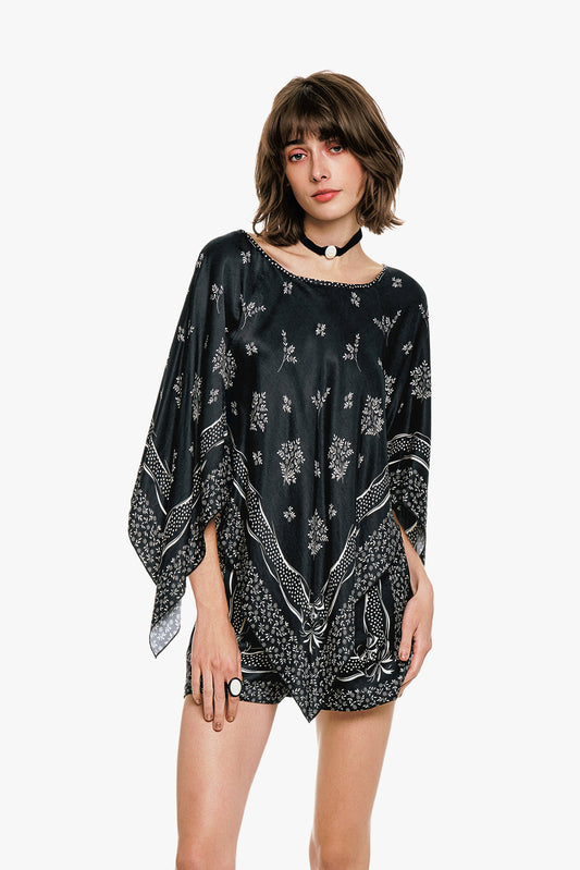 Ribbon Handkerchief Satin Print Poncho | Anna Sui