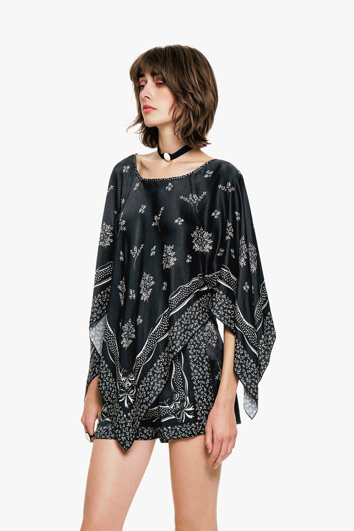 Ribbon Handkerchief Satin Print Poncho | Anna Sui