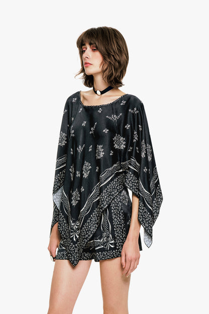 Ribbon Handkerchief Satin Print Poncho | Anna Sui