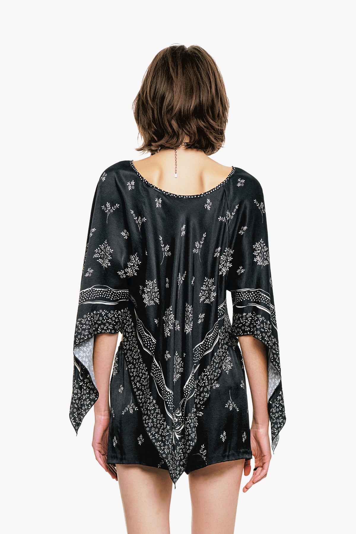 Ribbon Handkerchief Satin Print Poncho | Anna Sui