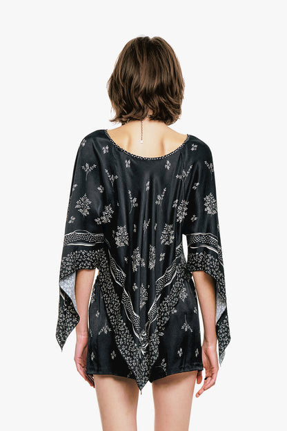 Ribbon Handkerchief Satin Print Poncho | Anna Sui
