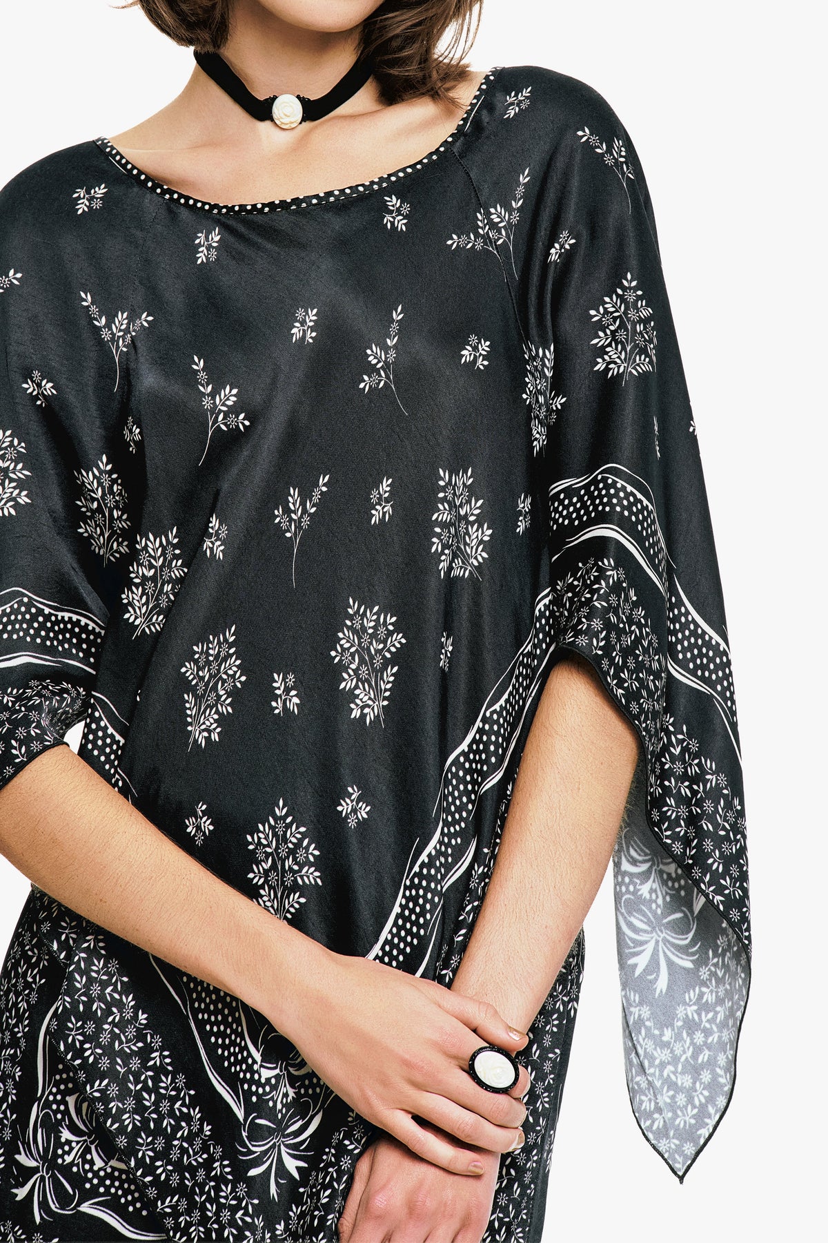 Ribbon Handkerchief Satin Print Poncho | Anna Sui