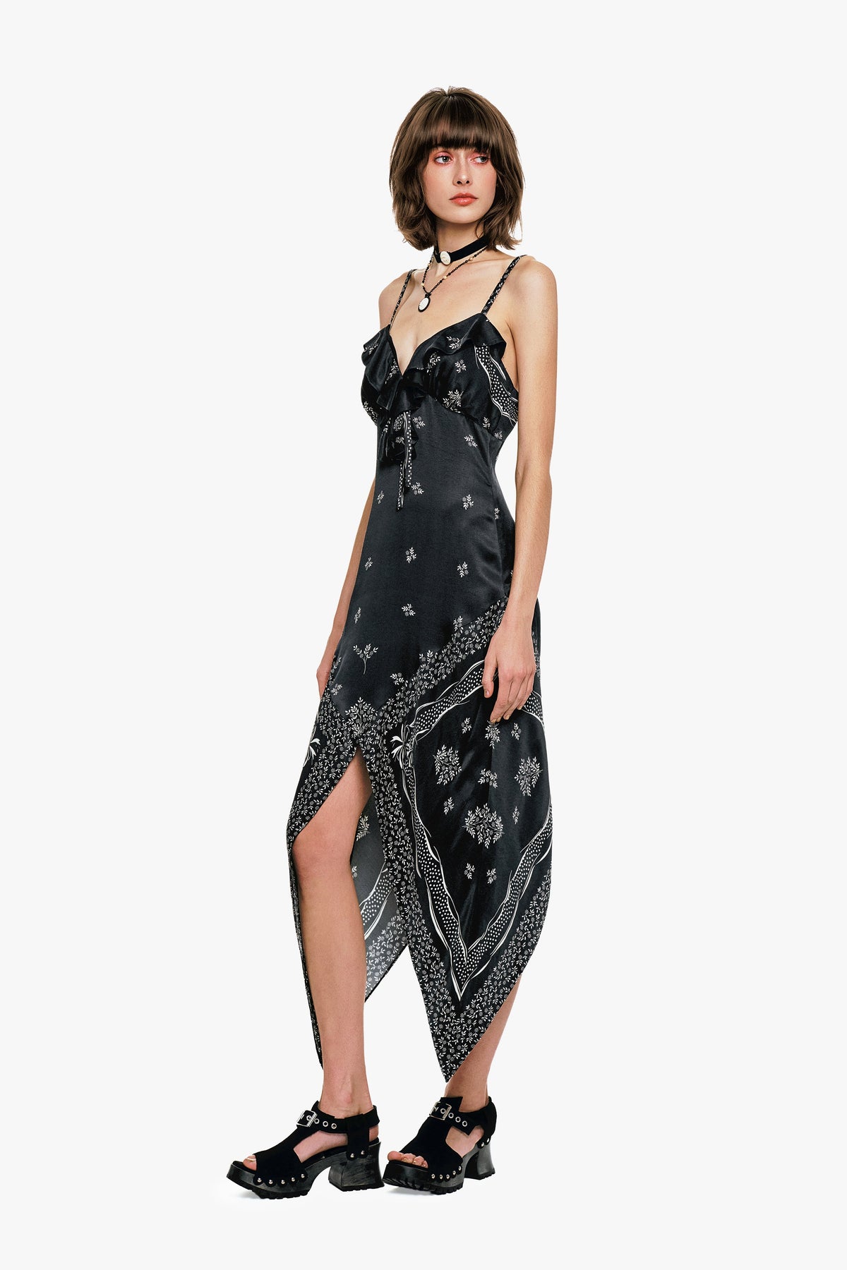 Ribbon Handkerchief Satin Print Dress | Anna Sui