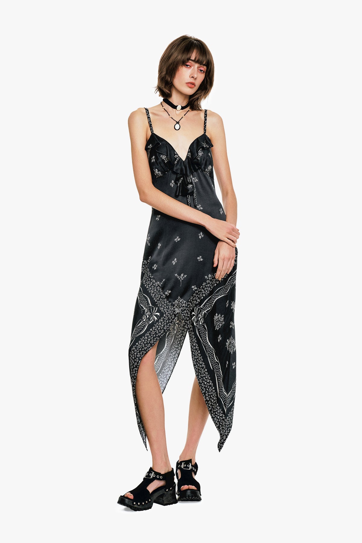 Ribbon Handkerchief Satin Print Dress | Anna Sui