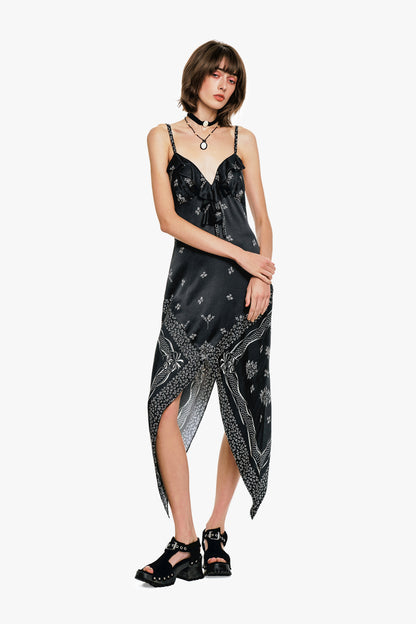 Ribbon Handkerchief Satin Print Dress | Anna Sui