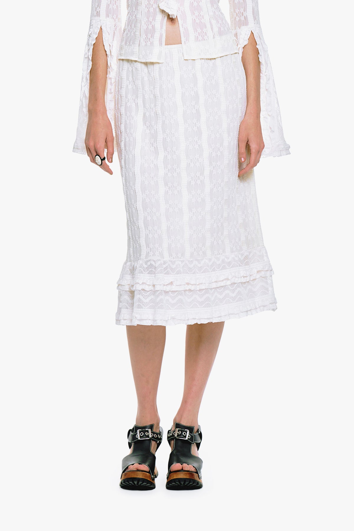 Floral Ruffle Stretch Lace Skirt | Anna Sui