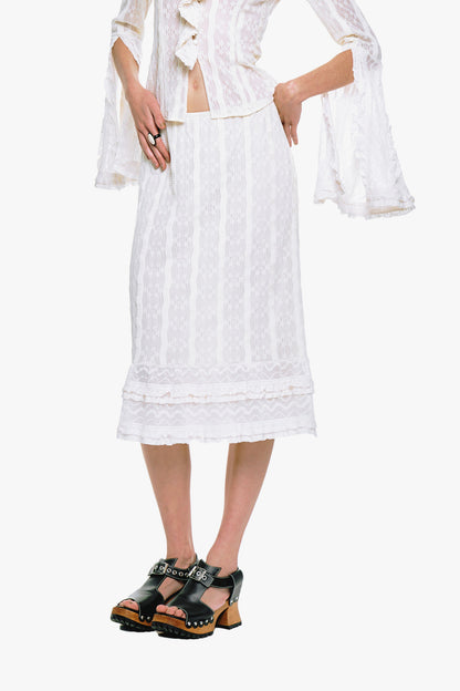 Floral Ruffle Stretch Lace Skirt | Anna Sui