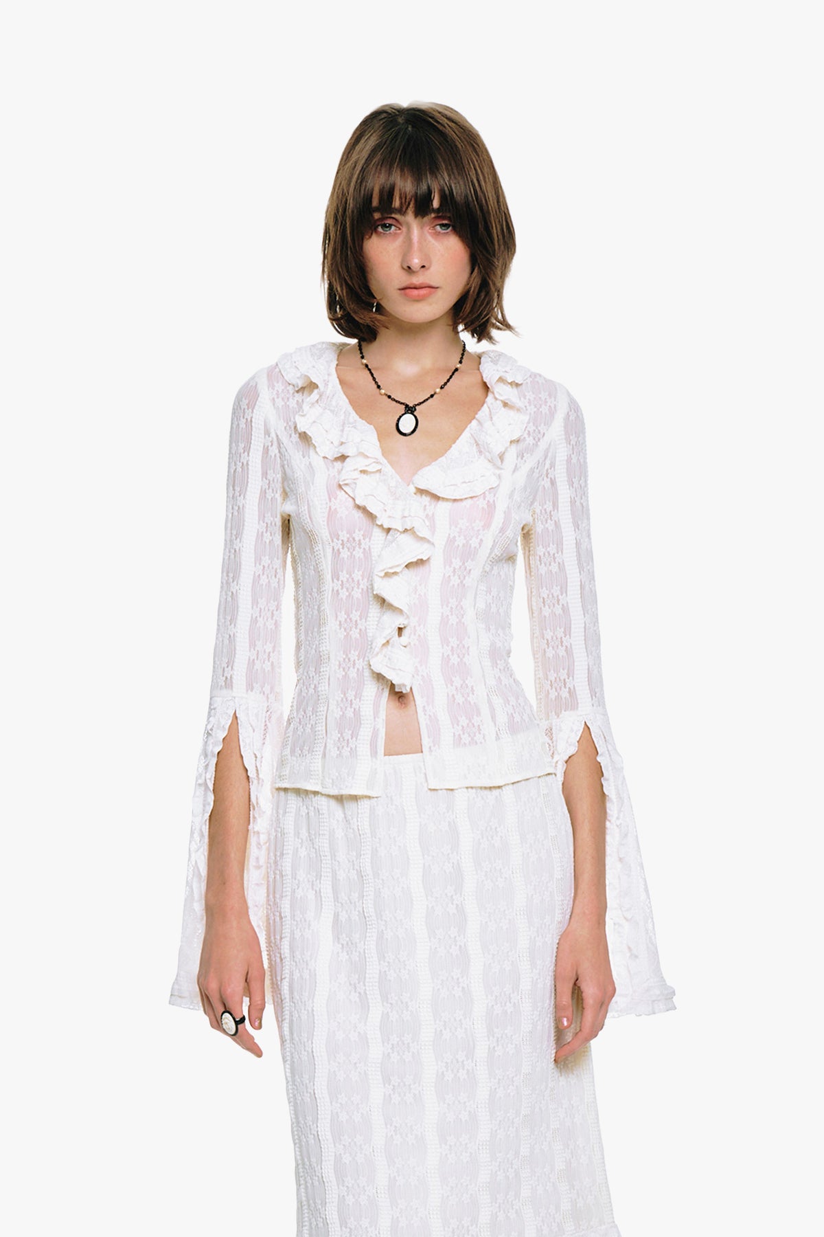 Floral Ruffle Stretch Lace Blouse | Anna Sui
