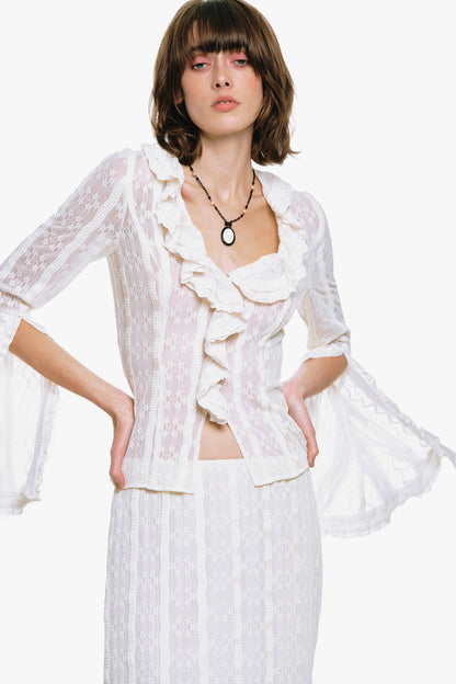 Floral Ruffle Stretch Lace Blouse | Anna Sui