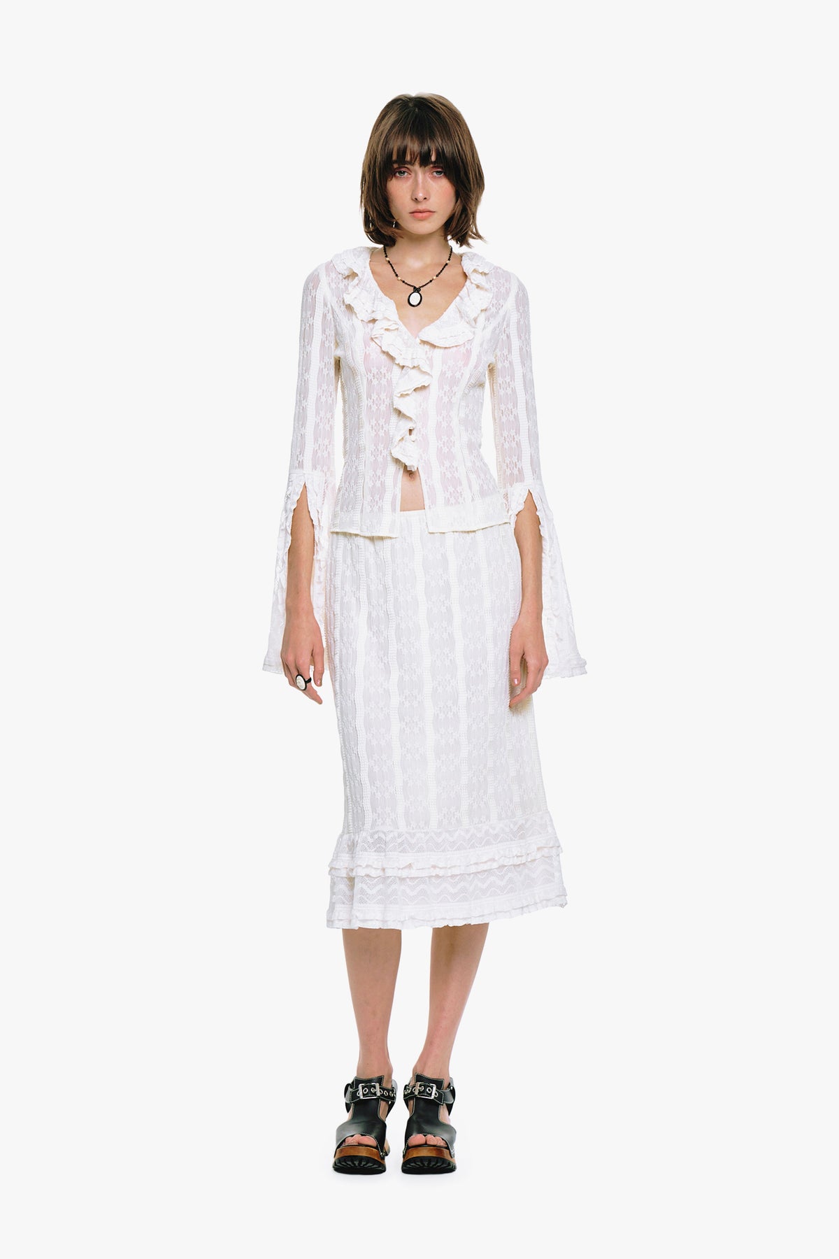 Floral Ruffle Stretch Lace Blouse | Anna Sui
