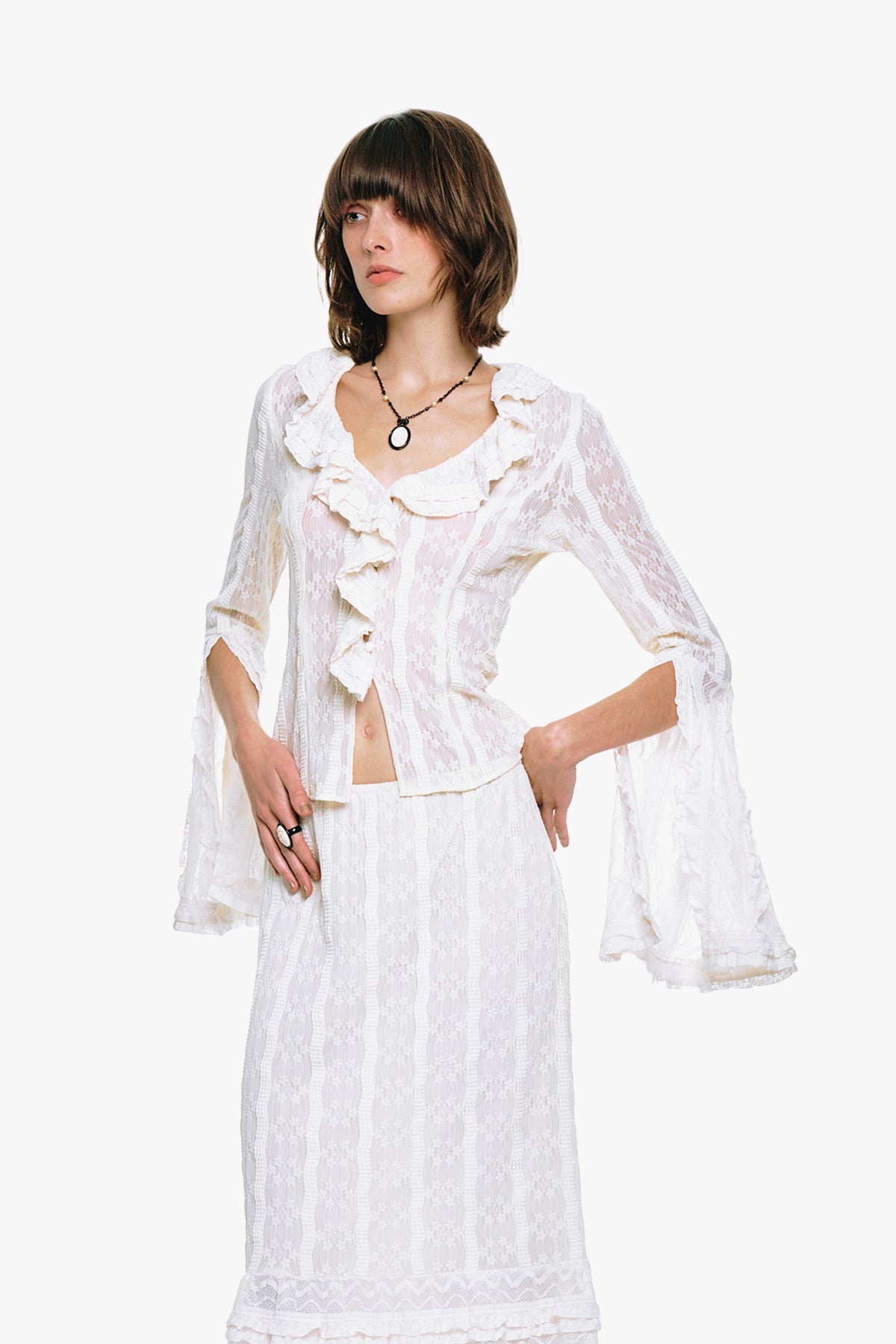 Floral Ruffle Stretch Lace Blouse | Anna Sui