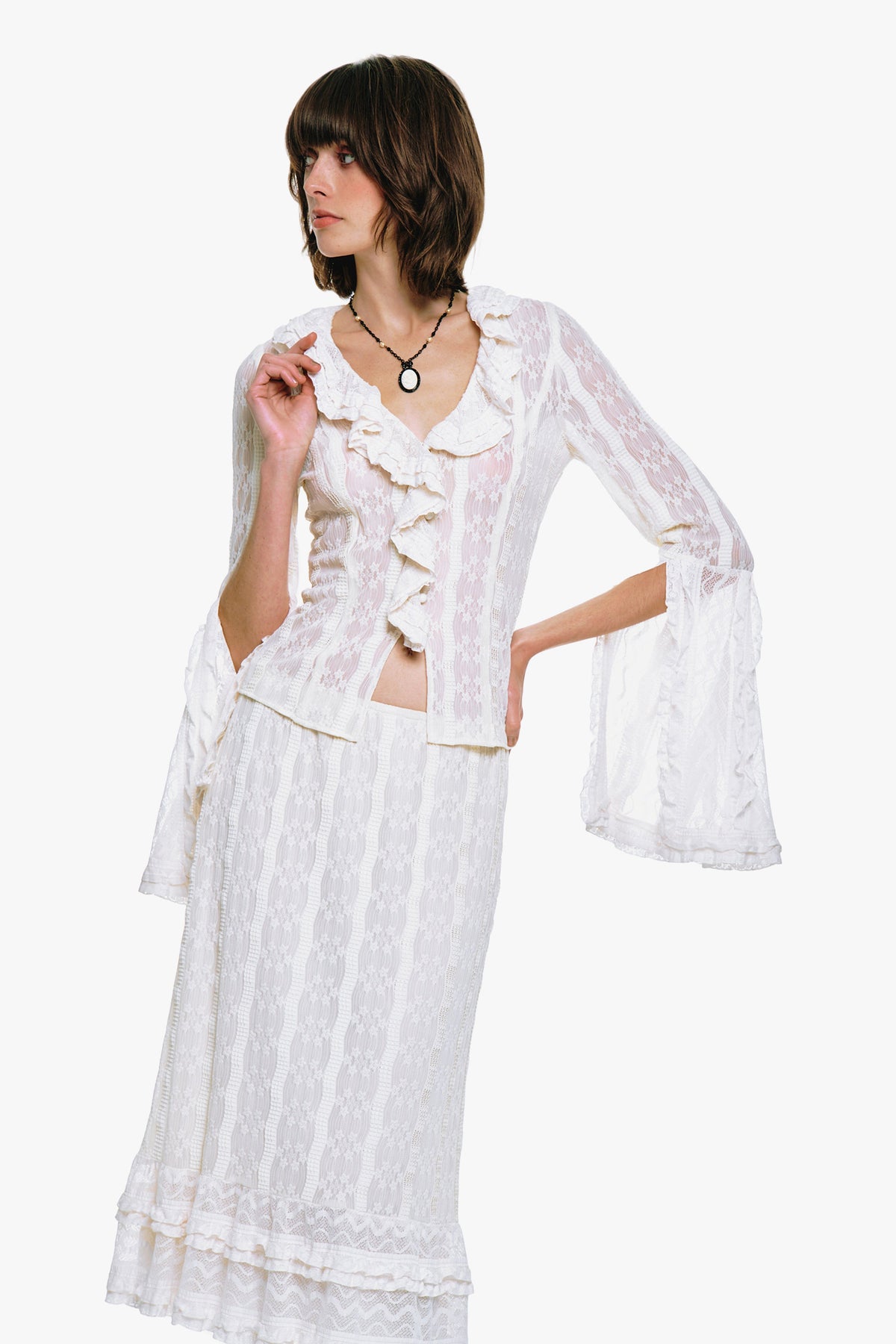 Floral Ruffle Stretch Lace Blouse | Anna Sui