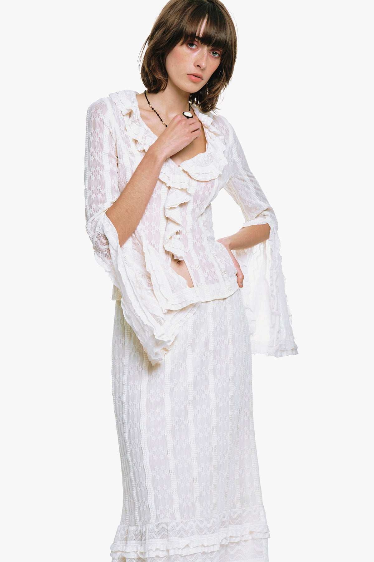 Floral Ruffle Stretch Lace Blouse | Anna Sui