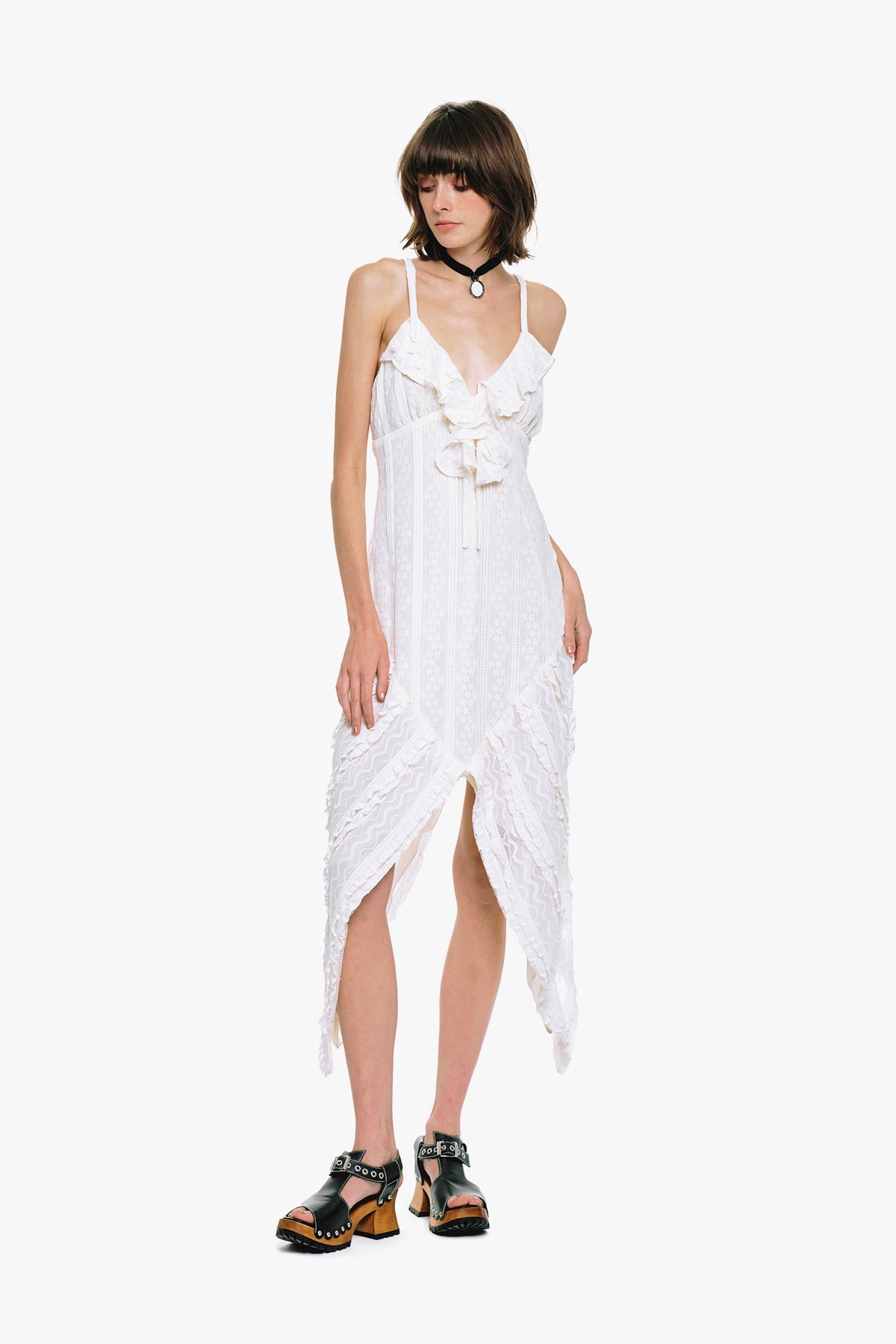 Floral Ruffle Stretch Lace Handkerchief Dress | Anna Sui