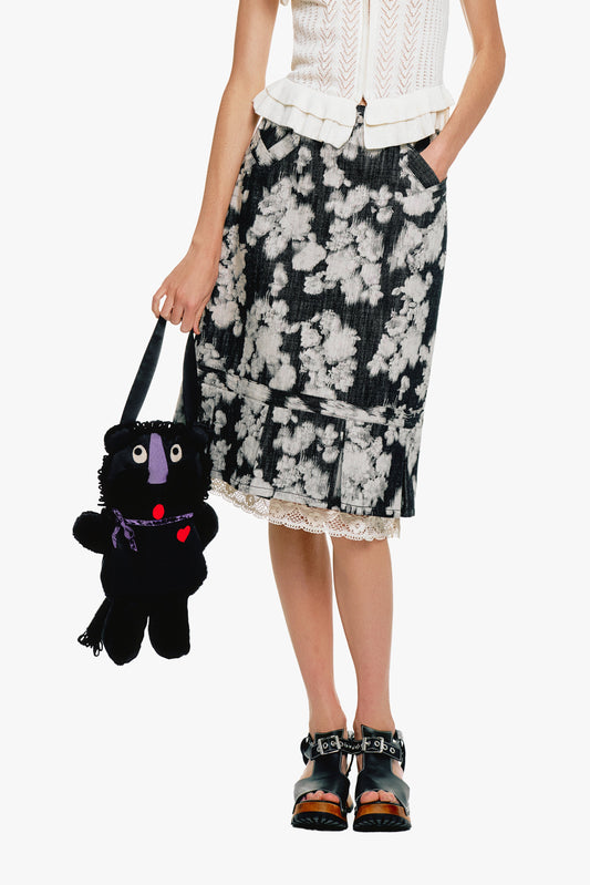 Rose Illusion Denim Lace Trimmed Skirt | Anna Sui