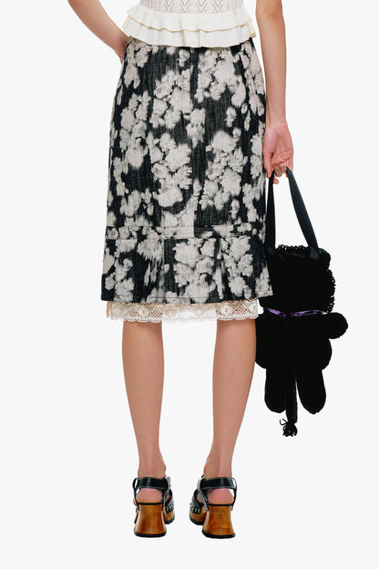 Rose Illusion Denim Lace Trimmed Skirt | Anna Sui