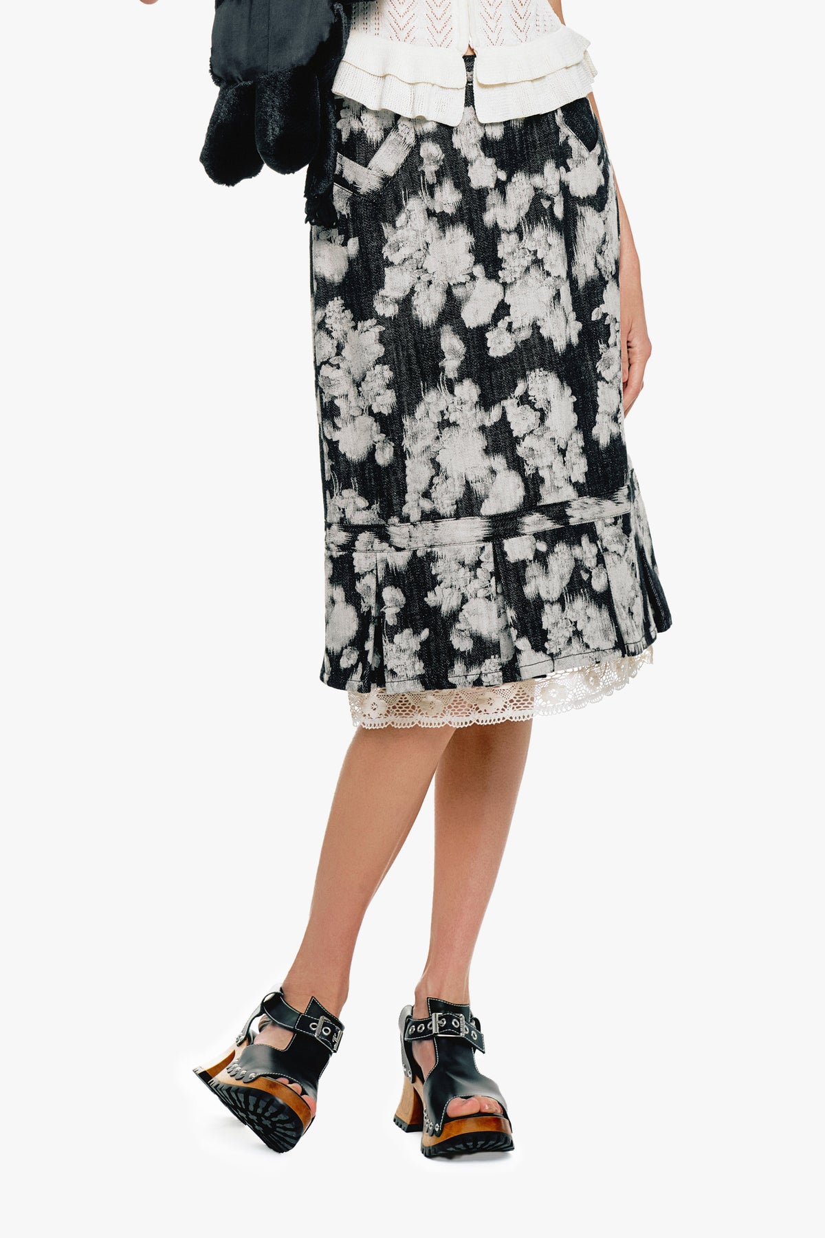Rose Illusion Denim Lace Trimmed Skirt | Anna Sui