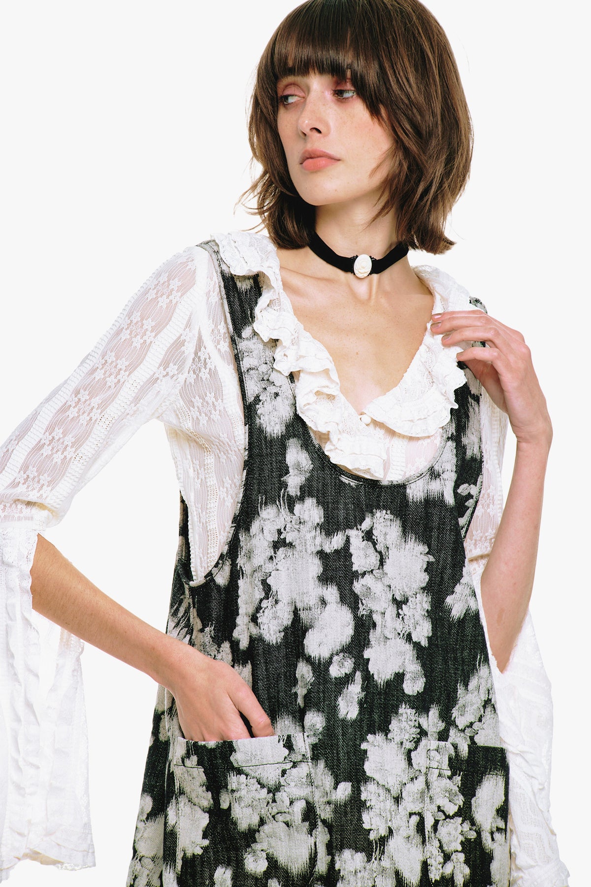 Rose Illusion Denim Ruffle Jumper | Anna Sui