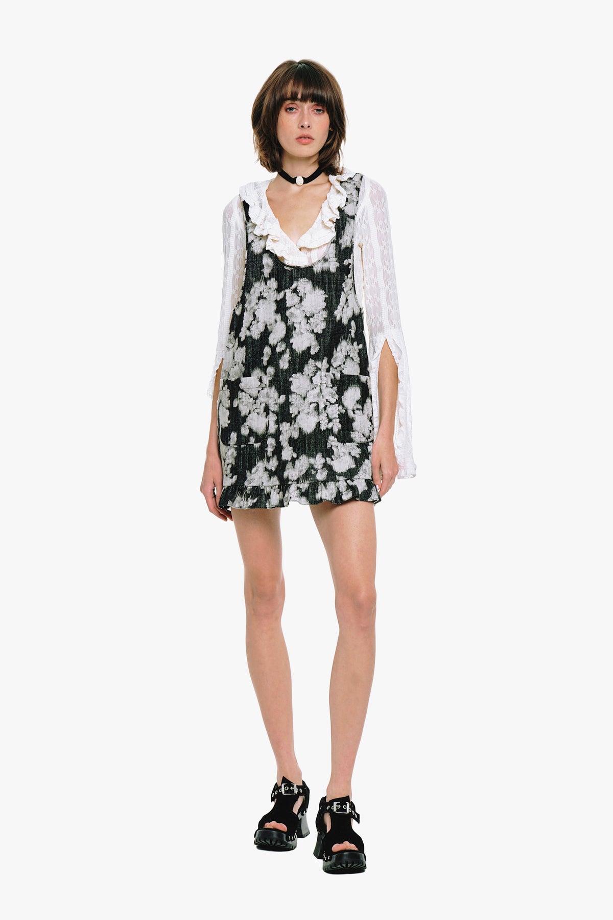 Rose Illusion Denim Ruffle Jumper | Anna Sui